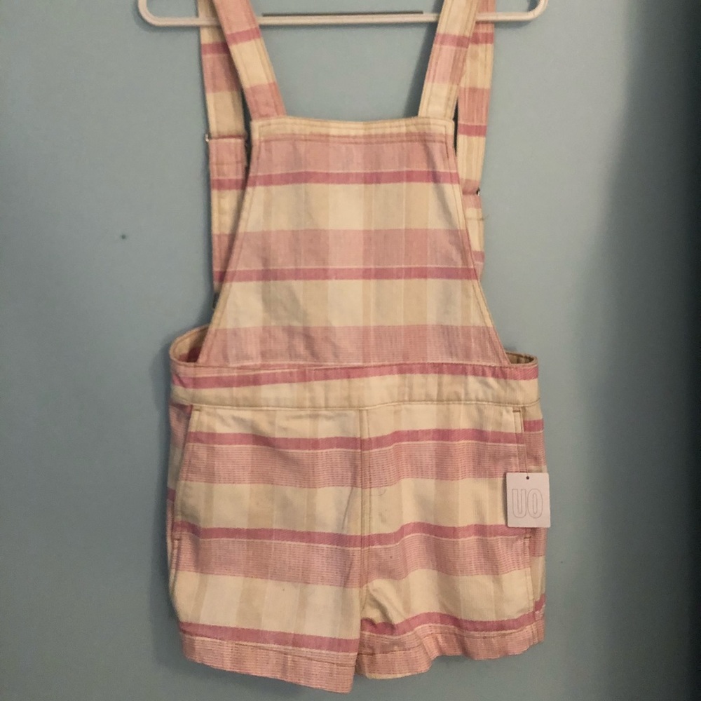 Pink plaid overall shorts